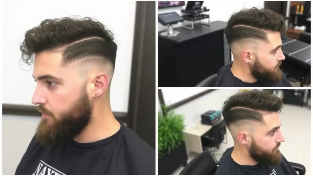 Low Taper Fade with Curly Hair and Beard