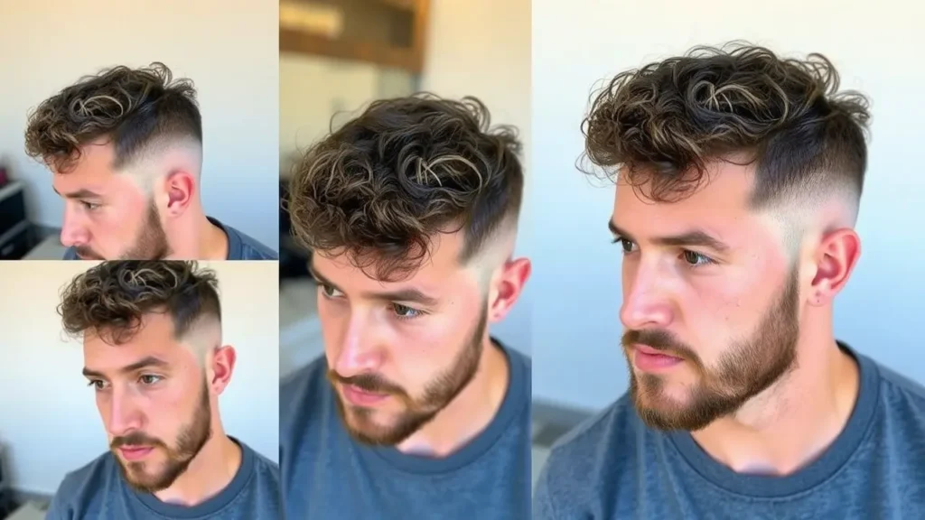 Low Taper Fade with Curly Hair and Beard