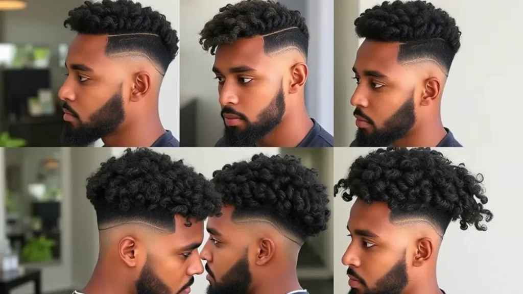 Low Taper Fade with Curly Hair and Beard