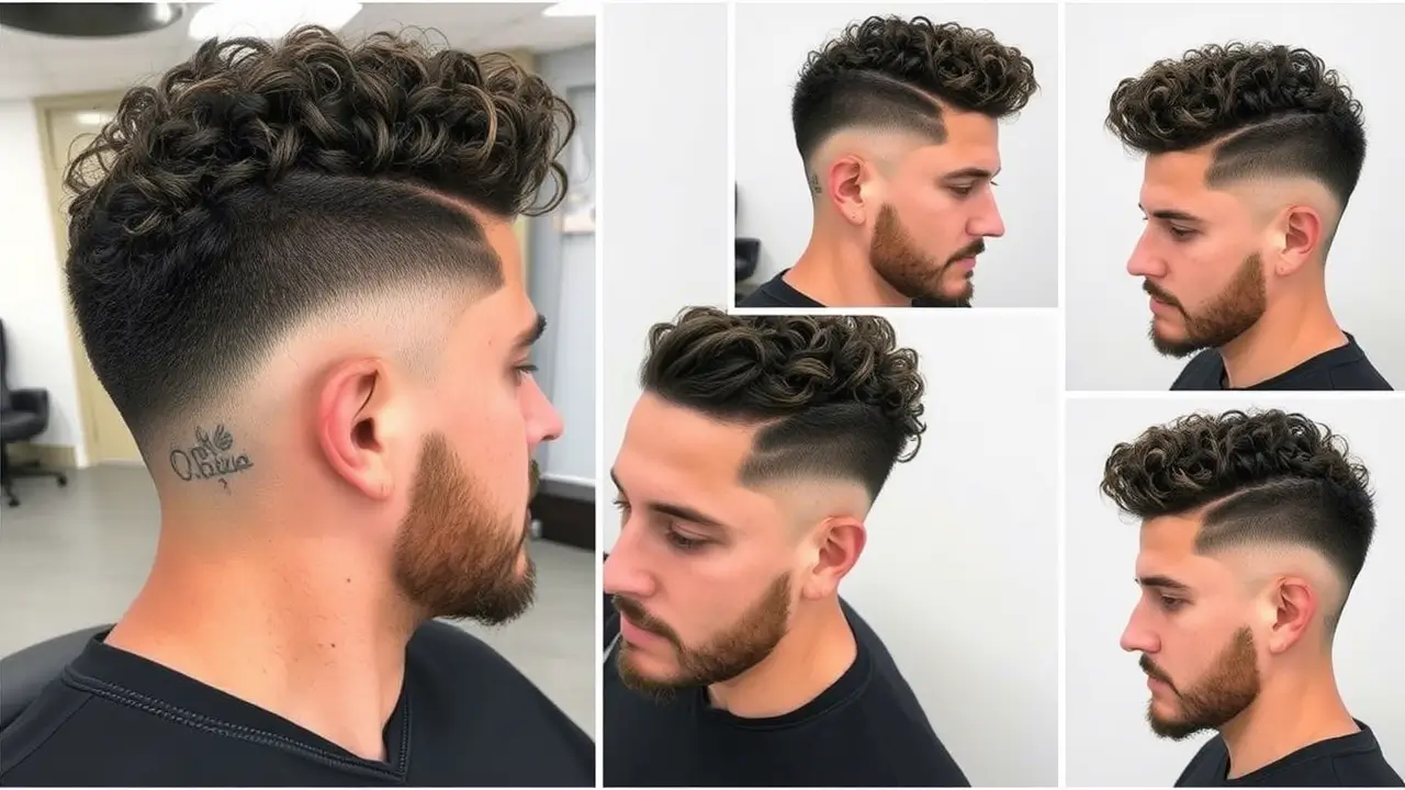 Low Taper Fade with Curly Hair and Beard